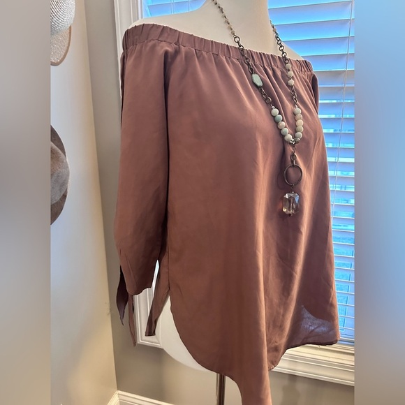 Rich Mocha Brown Off-the-Shoulder Tunic – Effortless Elegance - Picture 3 of 10